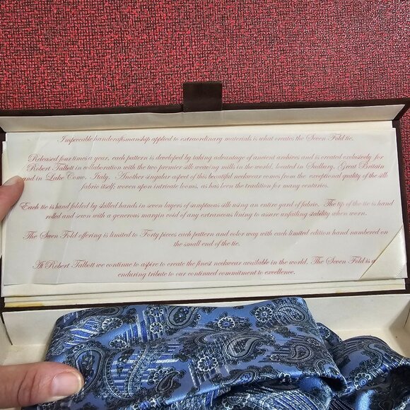 Robert Talbott Seven Fold Handmade Silk Tie Blue Paisley Limited Edition 25/40 - Picture 9 of 9
